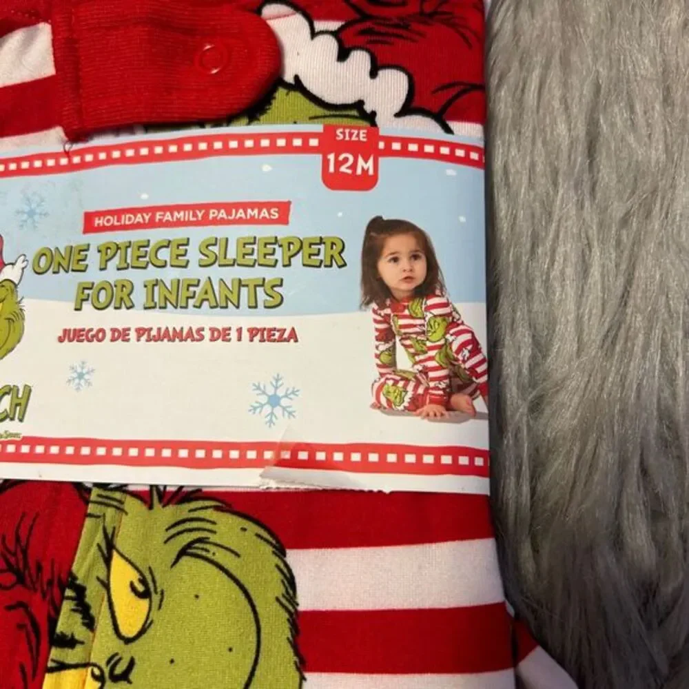 Dr.Seuss The Grinch Bodysuit Baby Size 12 Months Red White Pajamas One Piece Pjs